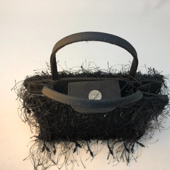 Black Fluffy Handbag with purple Flower - Picture 3 of 5